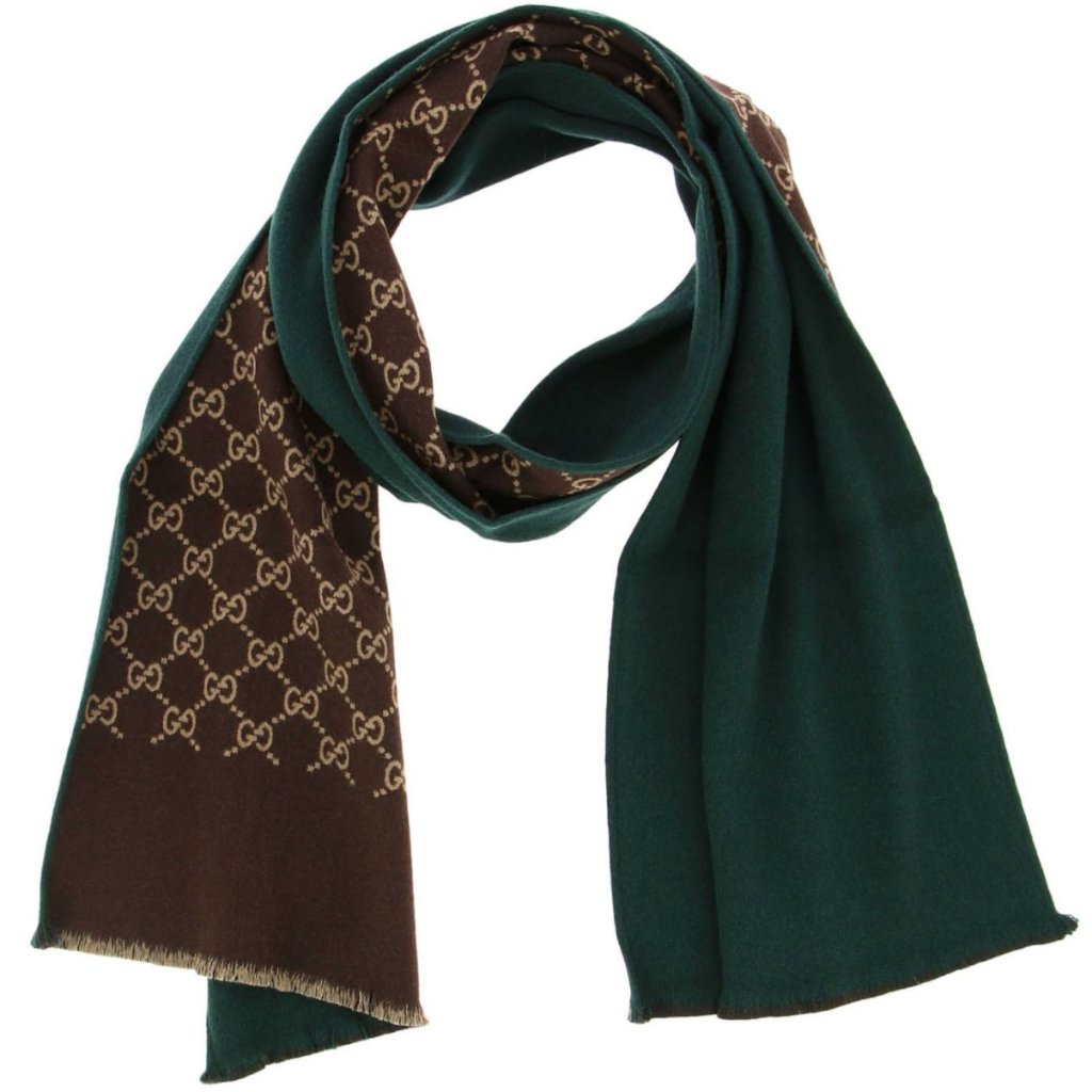 Gucci Gg Reversible Wool Scarf In Green New With Tags